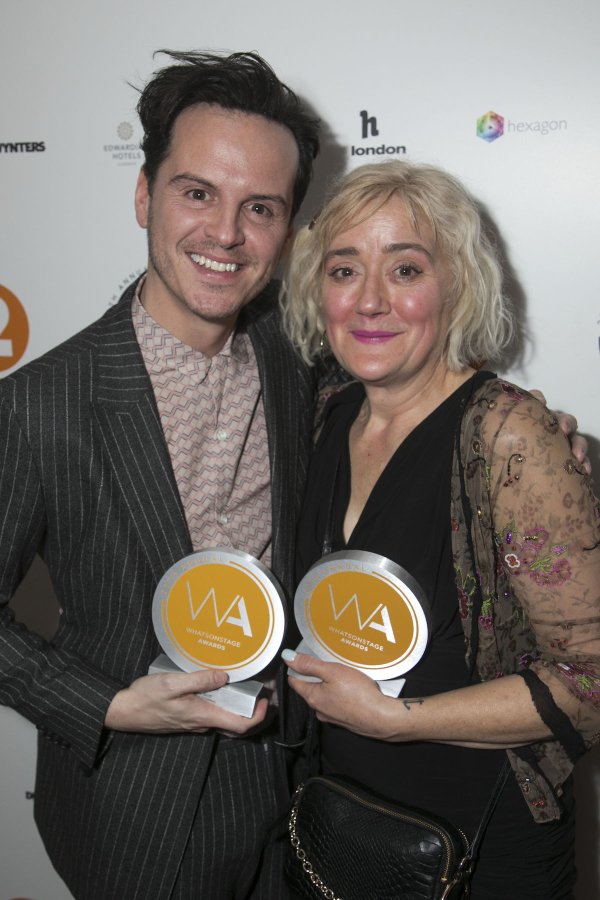 Andrew Scott and Sophie Thompson - winners of Best Actor In A Play and Best Supporting Actress In A Play respectively. Photo credit Dan Wooller