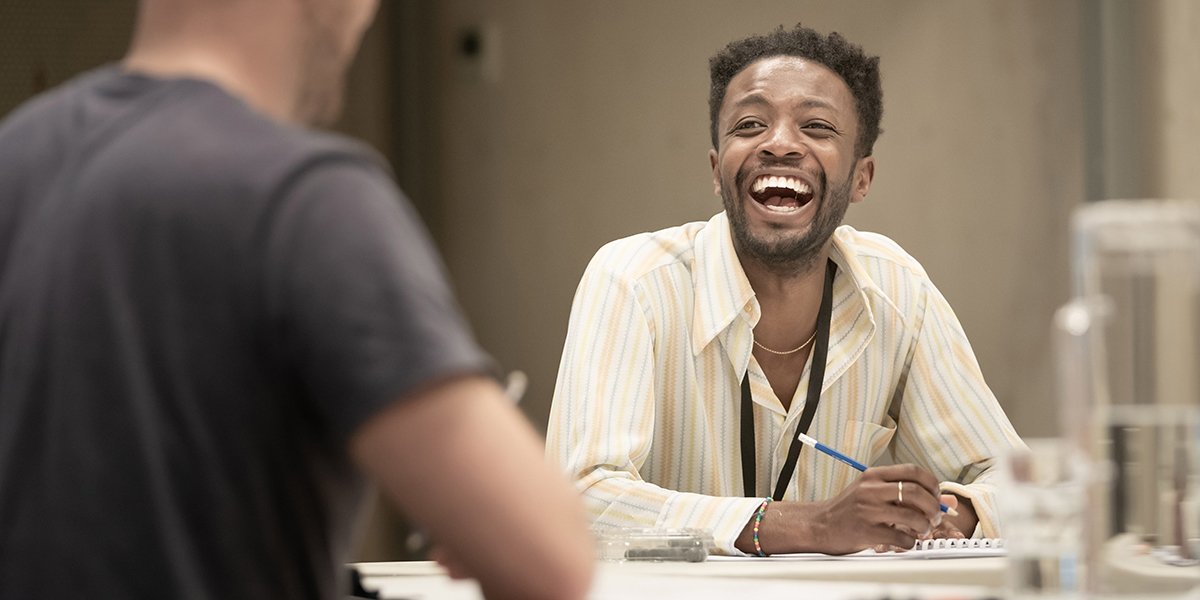 Omari Douglas in rehearsals for Constellations directed by Michael Longhurst for Donmar Warehouse West End. Photo Marc Brenner