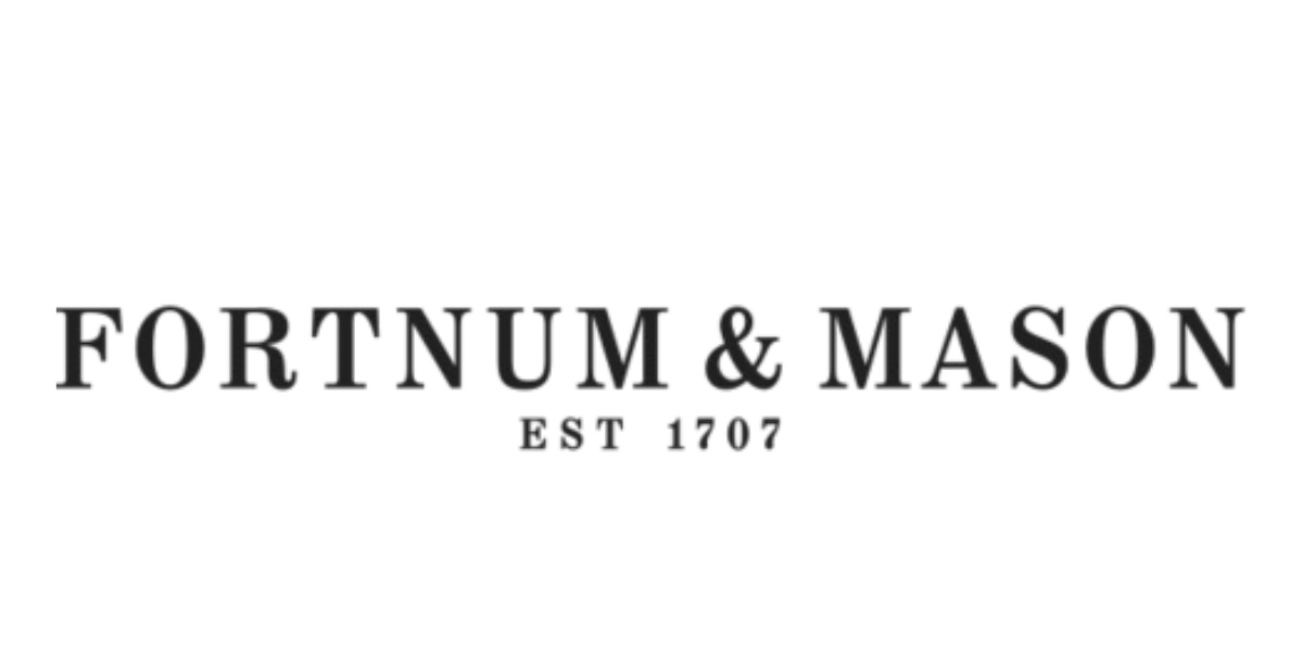 Logo of Fortnum & Mason, featuring bold black text on a white background, established in 1707.